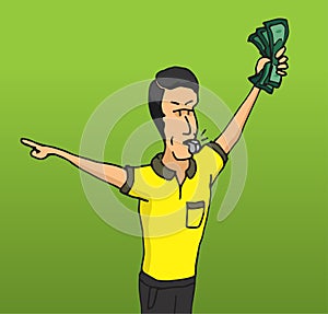 Corrupt referee taking a bribe and changing his call