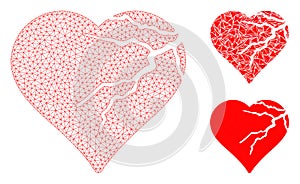 Corrupted Love Heart Vector Mesh Carcass Model and Triangle Mosaic Icon