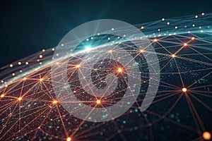 Corrupted Network Abstract Background with Glowing Particles and Futuristic Tech Elements