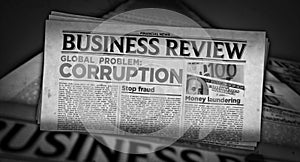 Corruption in business global problem retro newspaper printing press