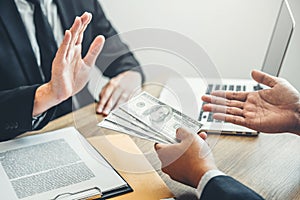 Corruption concept,Businessman manager refusing receive money fr