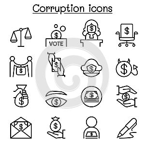 Corruption & Dishonesty icon set in thin line style