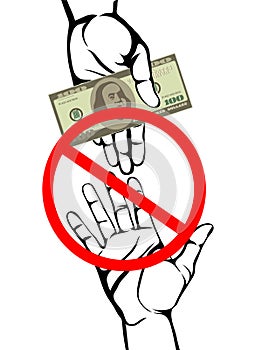 Corruption. Hand Keeps money dollars. Vector. Poster