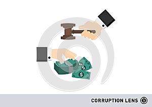 A corruption hand with money judged by hammer court vector isolated on white background