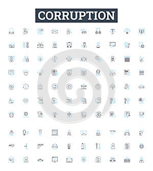 Corruption vector line icons set. Corrupt, Bribery, Misappropriation, Fraud, Graft, Misuse, Misrule illustration outline