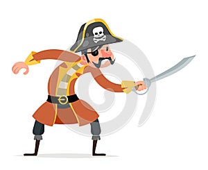 Corsair buccaneer filibuster sea dog sailors robbery pirate attack threat character isolated icon cartoon design vector