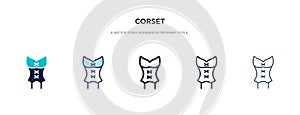 Corset icon in different style vector illustration. two colored and black corset vector icons designed in filled, outline, line