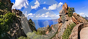 Corsica island, France. Amazing red rocks of Calanques de Piana.