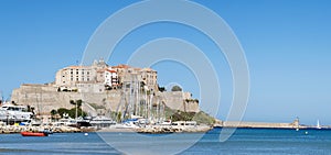 Calvi, Citadel, beach, ancient walls, marina, sailboats, skyline, Corsica, Corse, France, Europe, island