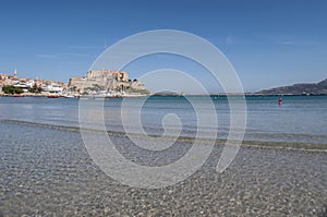 Calvi, Citadel, beach, ancient walls, marina, sailboats, skyline, Corsica, Corse, France, Europe, island