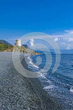 Corsica, the Nonza beach, with black pebble