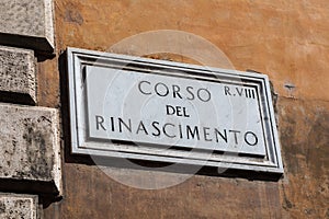 `Corso del Rinascimento` restored marble roman inscription, Rome, Italy.