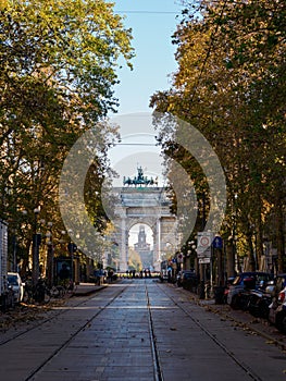 Corso Sempione and Arco della Pace in Milan, Italy