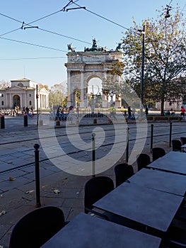 Corso Sempione and Arco della Pace in Milan, Italy