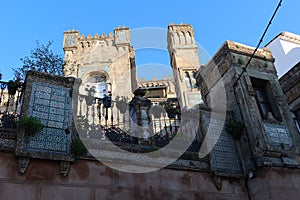 Towers of the Estrada house of the Andalusian magical town of Cortegana, Huelva, Spain photo