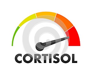 Cortisol Level Meter, measuring scale. Cortisol Level speedometer indicator. Vector stock illustration