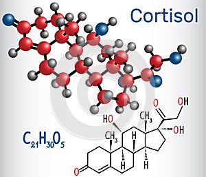 Cortisol stress hormone - structural chemical formula and mole