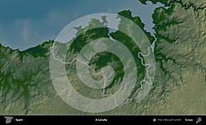 A Coruna outlined, Spain. Physical