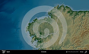 A Coruna outlined, Spain. Physical