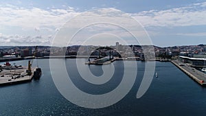Coruña Port Skyline Galicia Spain Aerial View