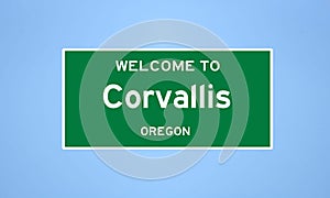 Corvallis, Oregon city limit sign. Town sign from the USA.