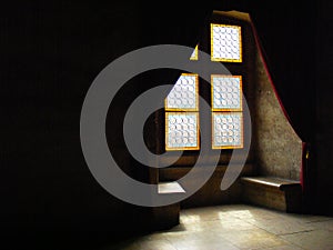 Corvin castle hunedoara transylvania huniazilor history gothic. Castle window.