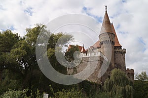 Corvin Castle or Hunyadi Castle - seen from the city Castelul Corvinilor sau Castelul Huniazilor, Hunedoara, Romania