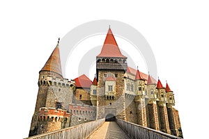 Corvin Castle isolated on white background. Also known as Hunyadi Castle or Hunedoara Castle