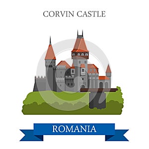 Corvin Castle Romania Europe flat vector attraction landmark