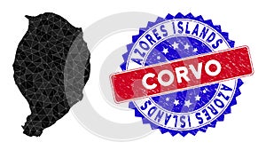 Corvo Island Map Polygonal Mesh and Scratched Bicolor Stamp