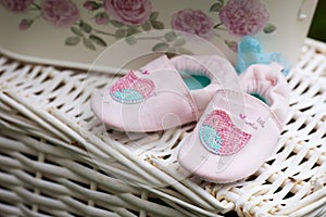 Cose-up of baby girl shoes
