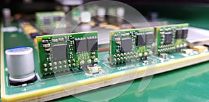Cose-up of Electronic circuit and component background ,Electronics Manufacturing Services, PCBA module soldered on PCBA with