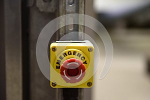 Cose up of red emergency stop button