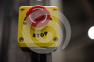 Cose up of red emergency stop button