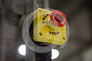 Cose up of red emergency stop button