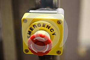 Cose up of red emergency stop button