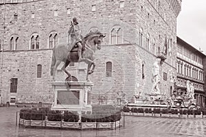 Cosimo I de Medici Equestrian Statue by Giambologna and Neptune photo