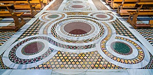 Cosmatesque mosaic on the floor of the Basilica of Santa Prassede in Rome, Italy.