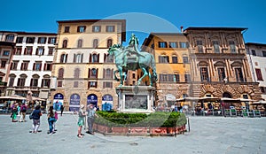 Cosme equestrian statue in the middle of Piazza della Signoria on Florence,Cosme ridding a horse