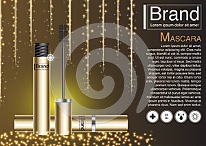 Cosmetic ad concept. Mascara brush 3D illustration and EPS10 Vector