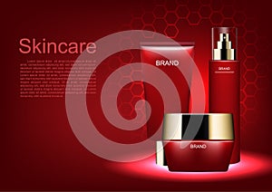 Cosmetic ads template, cosmetic set with red hive background