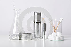 Cosmetic bottle containers and scientific glassware, Blank package for branding mock-up.