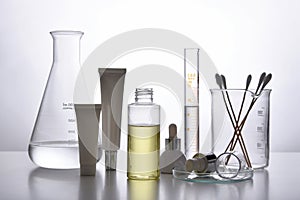 Cosmetic bottle containers and scientific glassware, Blank package for branding mock-up.