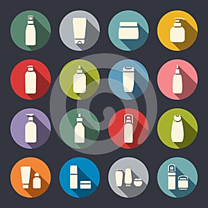 Cosmetic bottle flat icons