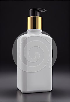 Cosmetic bottle for mock up for showcasing by insertion of own branding A white cosmetic container, lotion bottle with golden cap.