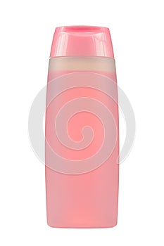 Cosmetic Bottle with Pink Liquid (Facial Tonic) Isolated on White Background
