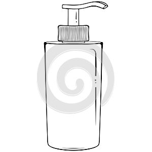 Cosmetic bottle with pump dispenser line art