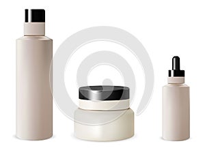 Cosmetic Bottle Set. Cream Jar, Dropper, Shampoo