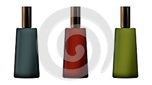 Cosmetic bottle set isolated on white background. Plastic bottle Red with green and grey