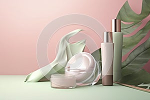 Cosmetic branding, packaging and make-up concept. Generative AI